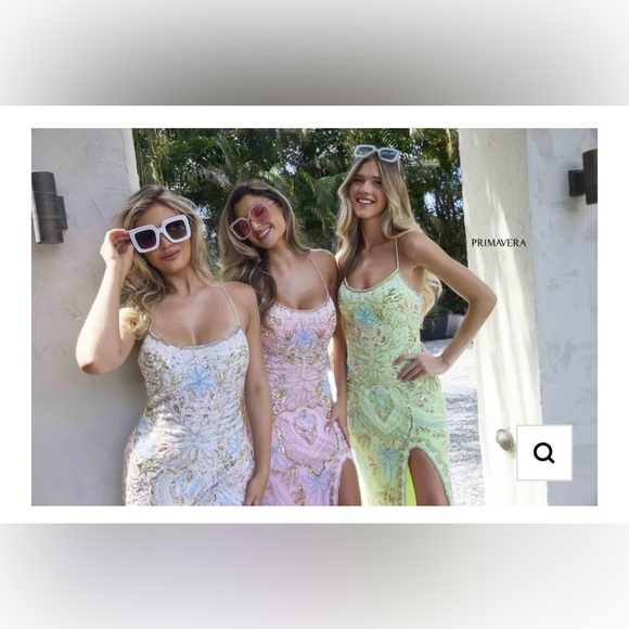 Primavera Couture Long Prom Dress, Style 4156, Pink/Blue Beading, Size 000 or XS - Picture 3 of 7